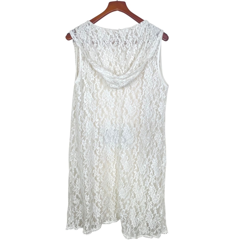 Hooded Kimono Sz M Lace Sheer Cottage Boho Festival Fairy Grunge Cover Up White